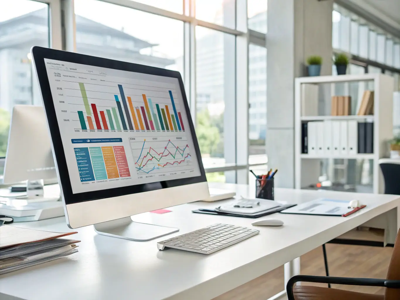 A professional in a secure office environment, analyzing complex data on multiple monitors, representing Forensic Source Group's commitment to in-depth digital analysis.