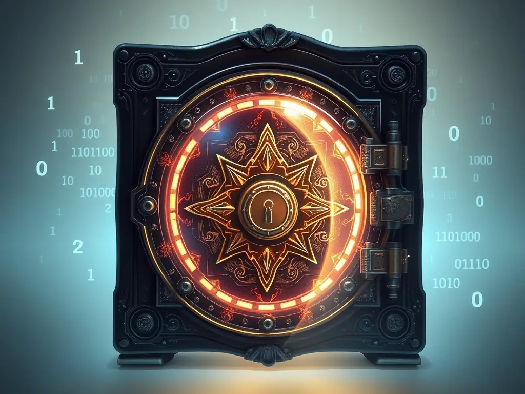 An image depicting a secure digital vault with layers of encryption, symbolizing Forensic Source Group's dedication to secure and legal practices.